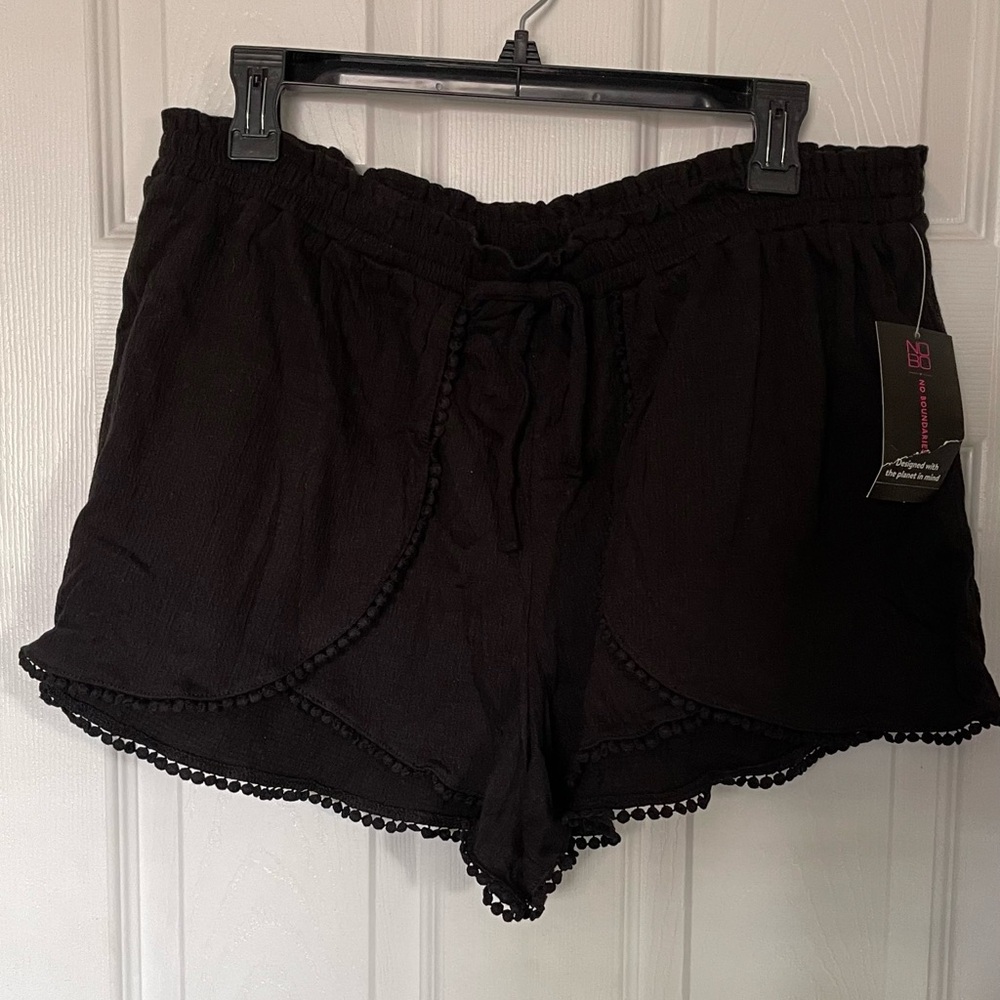 No Boundaries Black High Waist Shorts with Pom-Pom Trim